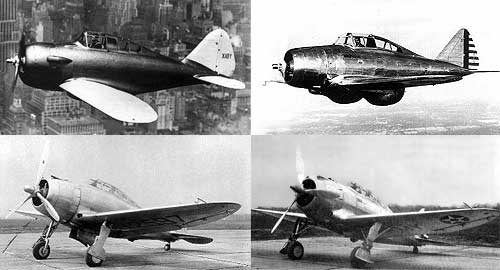 Do canto superior esquerdo em sentido horário: SEV-1XP, P-35, AP-4 e XP-41