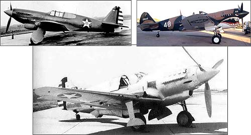 Curtiss XP-46 - foto maior, e XP-46A - fotos menores