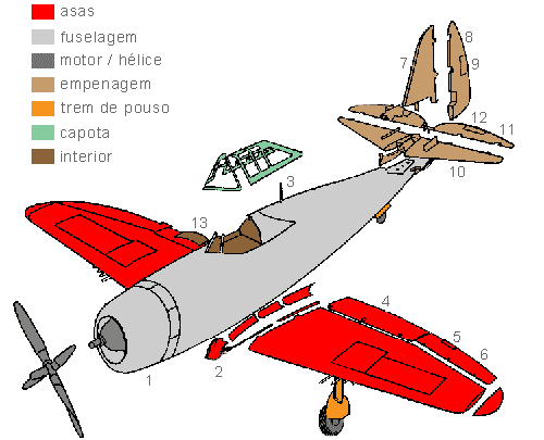 Desenho do P-47 com capota tipo razorback