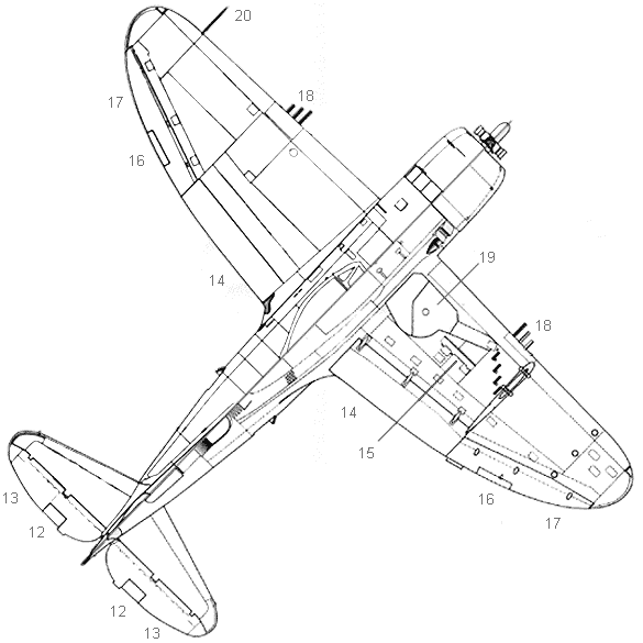 Vista superior / inferior do P-47D-40