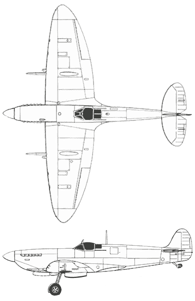 Planta em duas vistas do Supermarine Spitfire Mk. IX